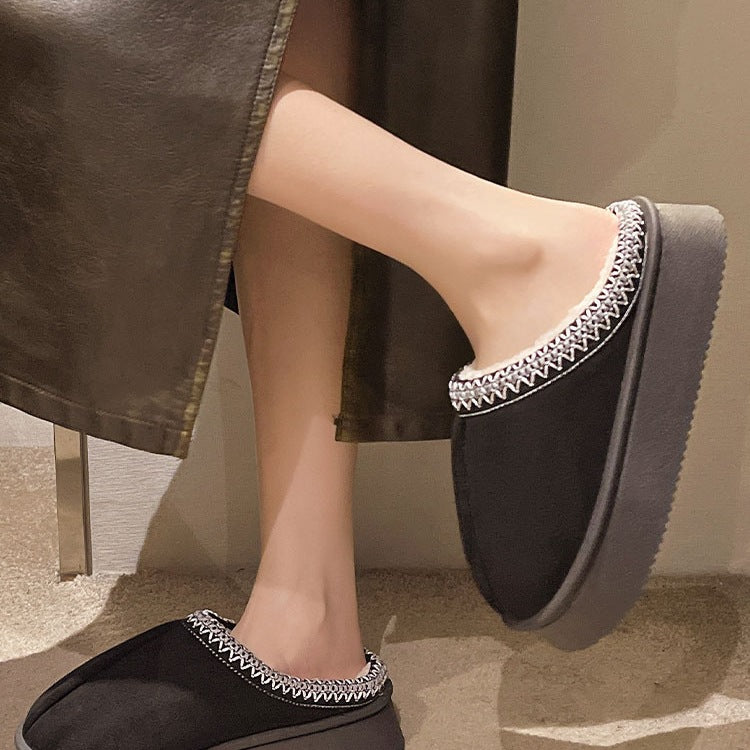 Suede Stitch Cotton Slippers