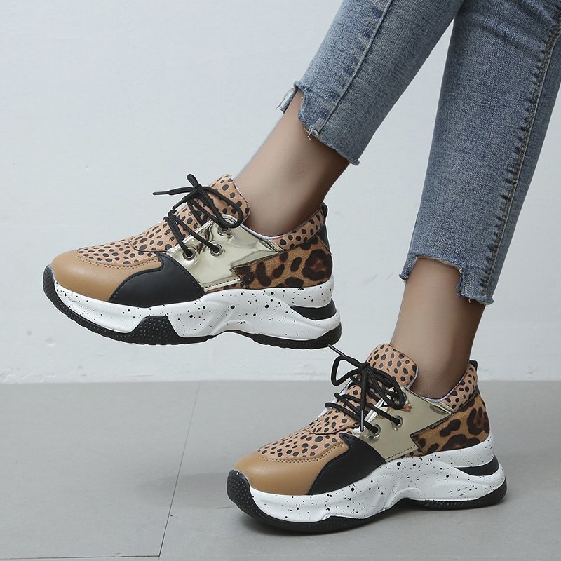 Leopard Print Lace Up Sports Sneakers