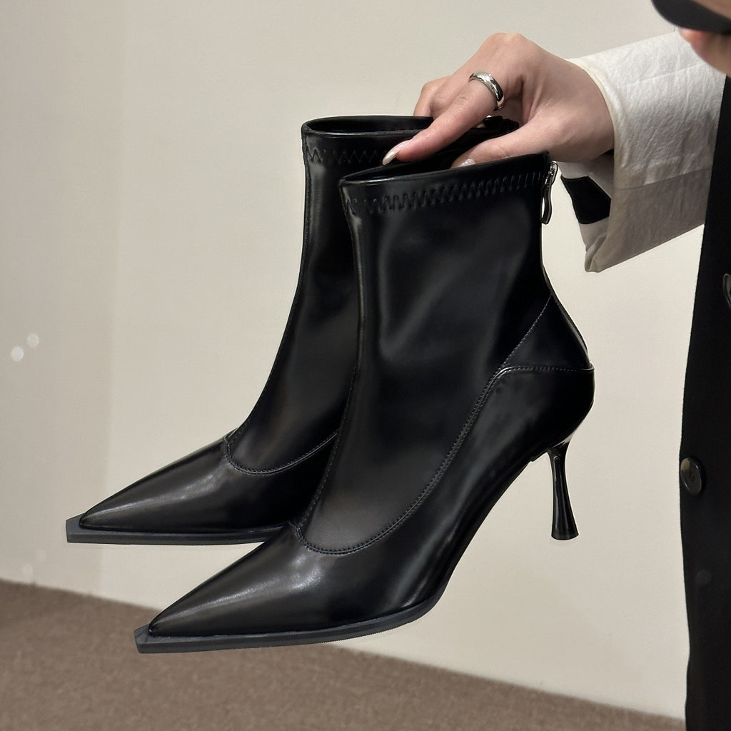Pointed-Toe Soft-Leather Ankle Boots