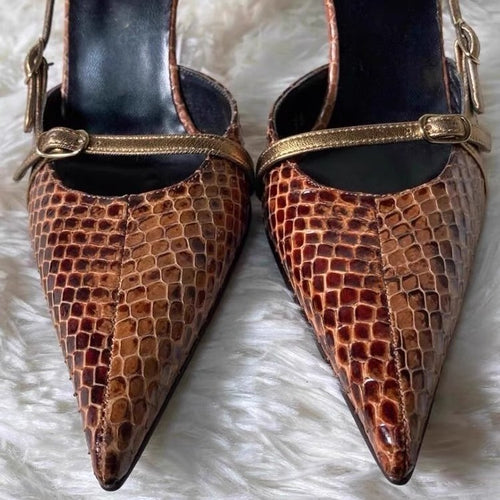 Cut-Out Snake-Print Stiletto Heels