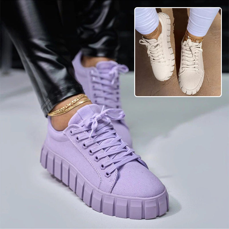 Lace-up Canvas Round Toe Platform Sneakers