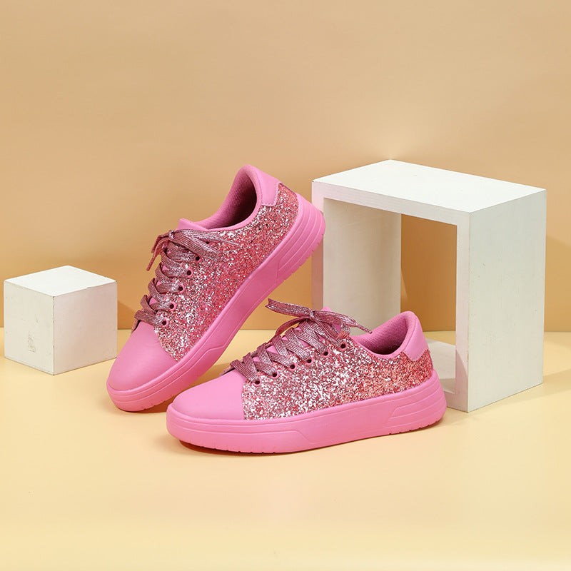 Glitter Sequin Design Thick-Soled Lace-Up Sneakers