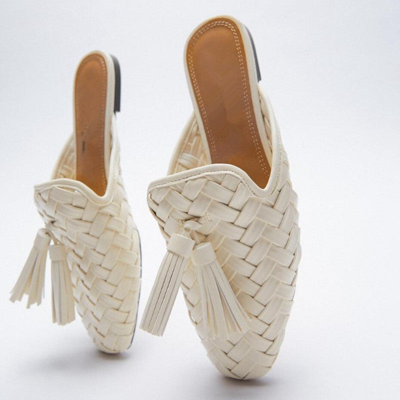 Hand-Woven Square Toe Slippers