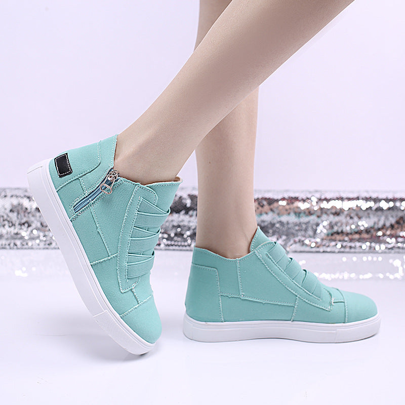 Side Zipper Canvas Wedge Walking Sneakers