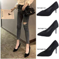 Suede Black Stiletto Pointed-Toe Heels