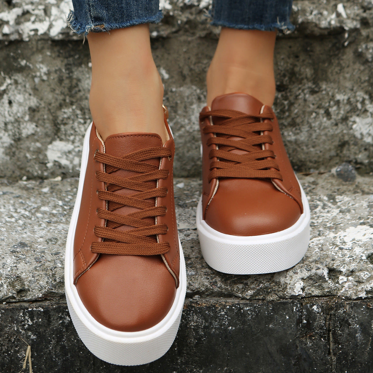 Flat Heeled Chain Lace Up Sneakers