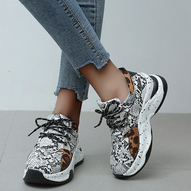 Leopard Print Lace Up Sports Sneakers