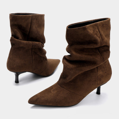 Brown Ambition | Slouch Kitten Heel Ankle Boots