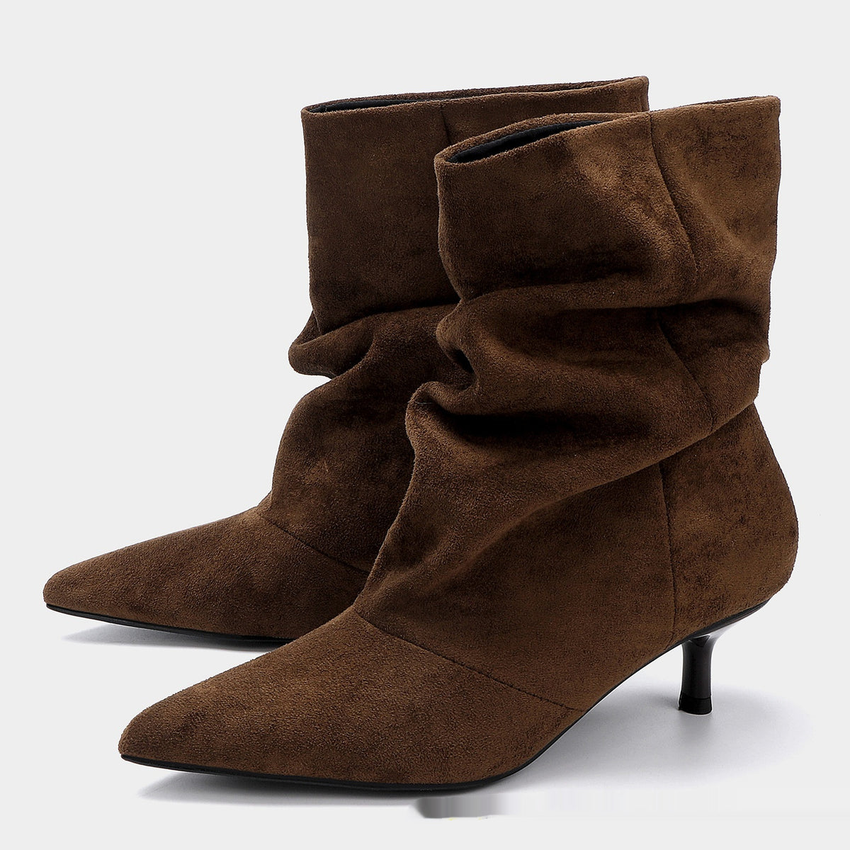 Brown Ambition | Slouch Kitten Heel Ankle Boots