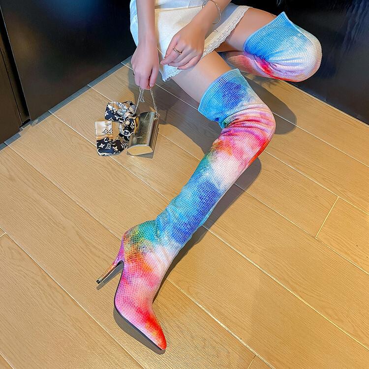 Color Rush | Rhinestone Thigh-High Stiletto Boots