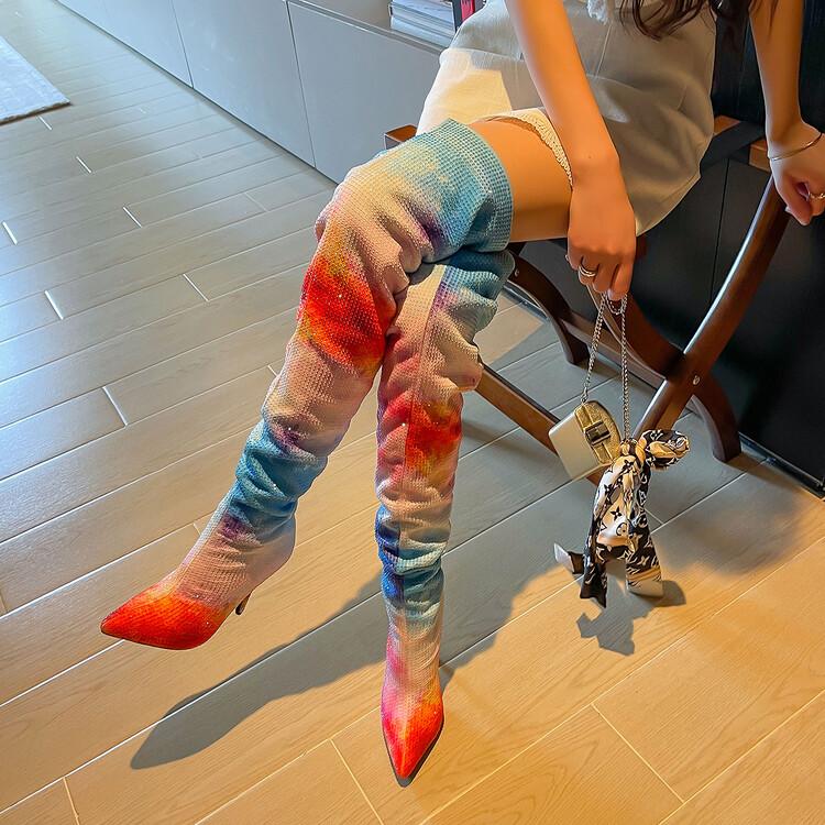 Color Rush | Rhinestone Thigh-High Stiletto Boots