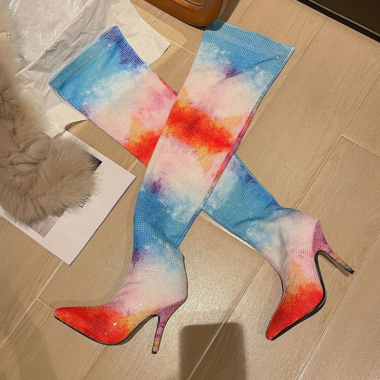 Color Rush | Rhinestone Thigh-High Stiletto Boots
