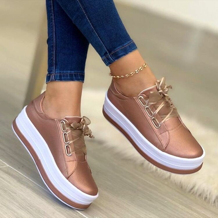 Cross-Strap Ribbon Platform Sneakers