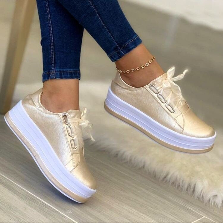 Cross-Strap Ribbon Platform Sneakers