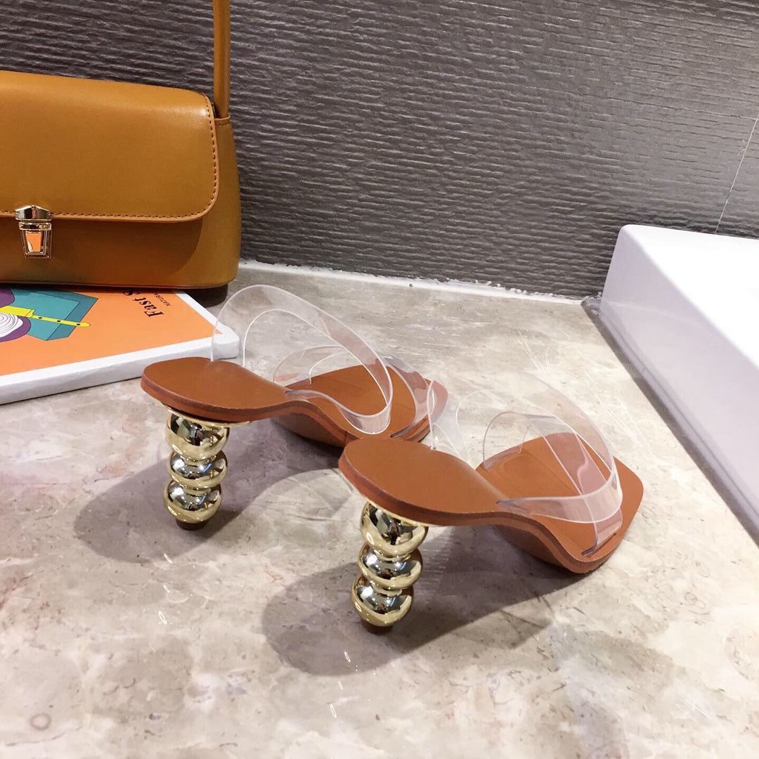 Gold Ball Detail Platform Stiletto Sandals
