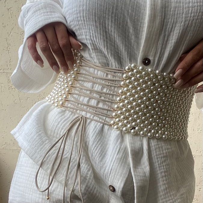 Handmade Beaded Elastic Waist Cincher Belt