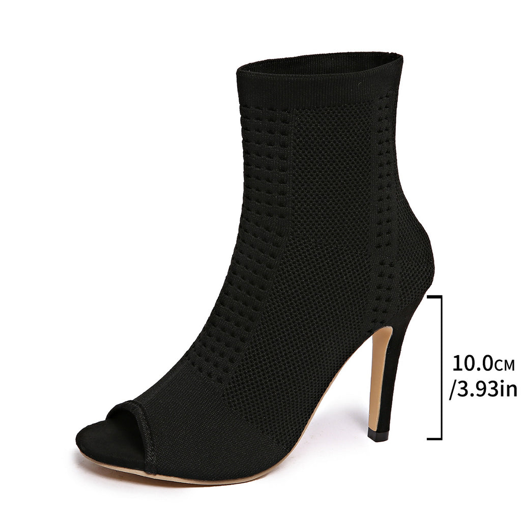 Mesh Stretch Sock Peep-Toe Heel Boots