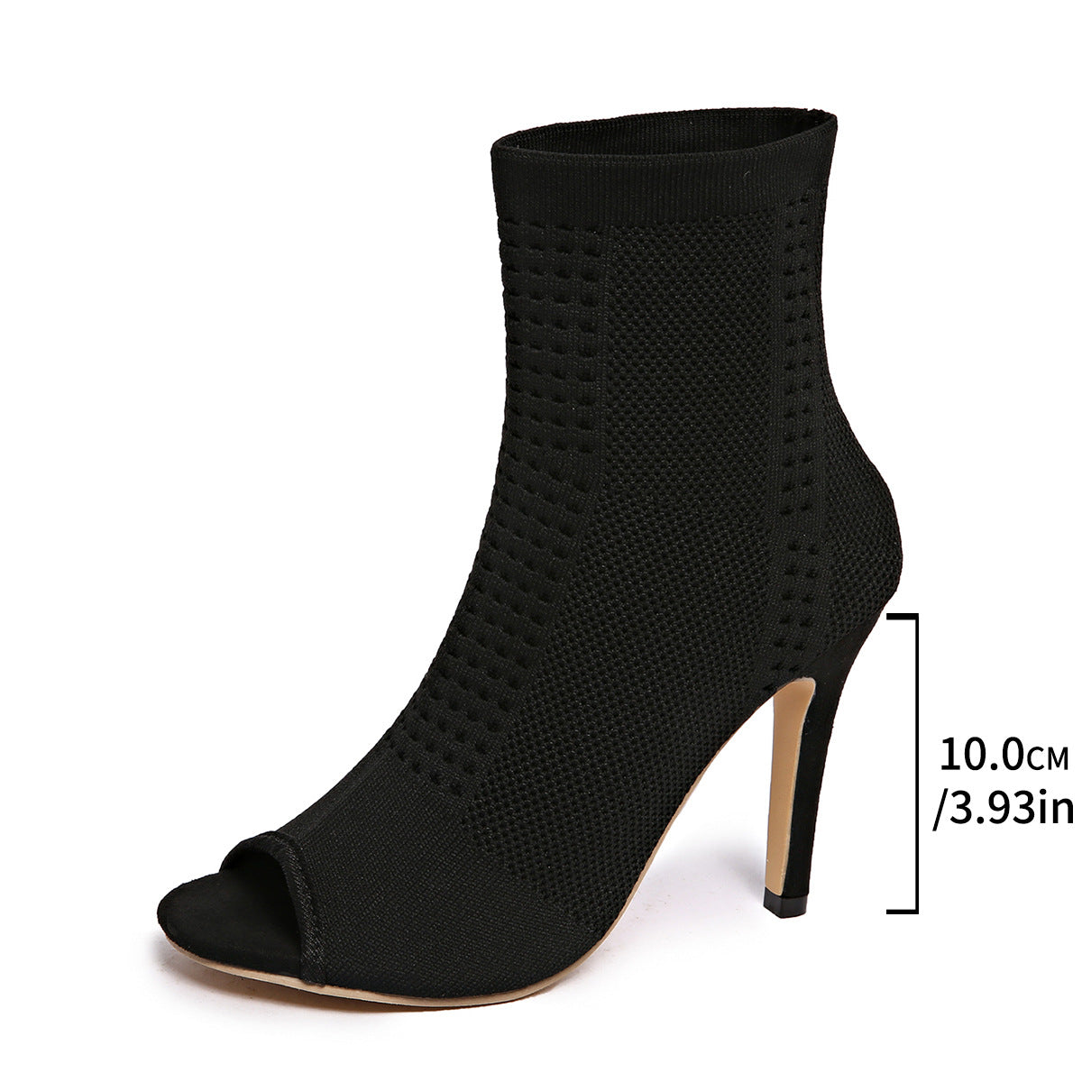 Mesh Stretch Sock Peep-Toe Heel Boots