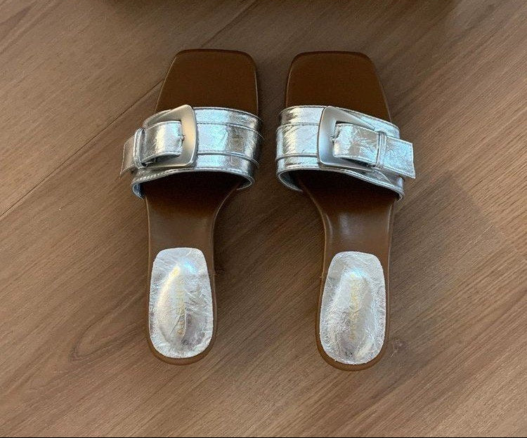 Open Toe Single Strap Flat Slide Sandals
