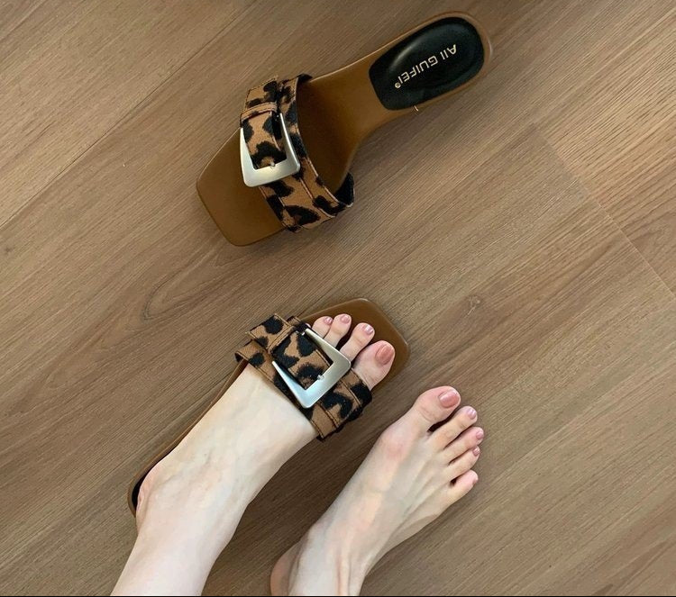 Open Toe Single Strap Flat Slide Sandals