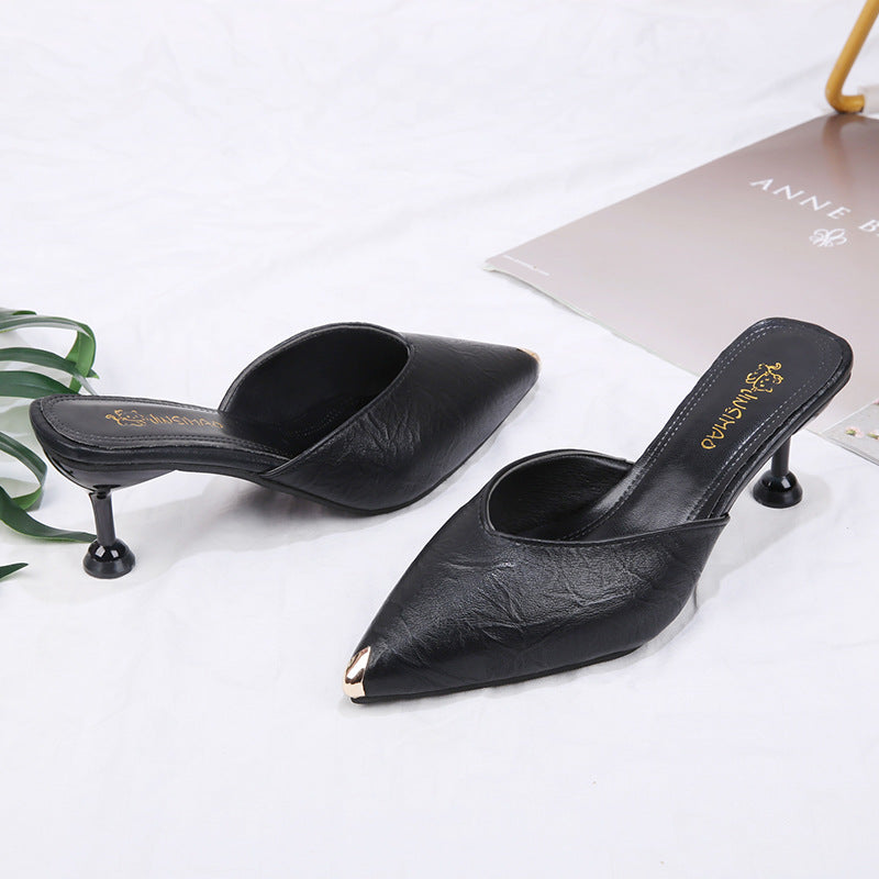 Pointed-Toe Stiletto Mule Heels