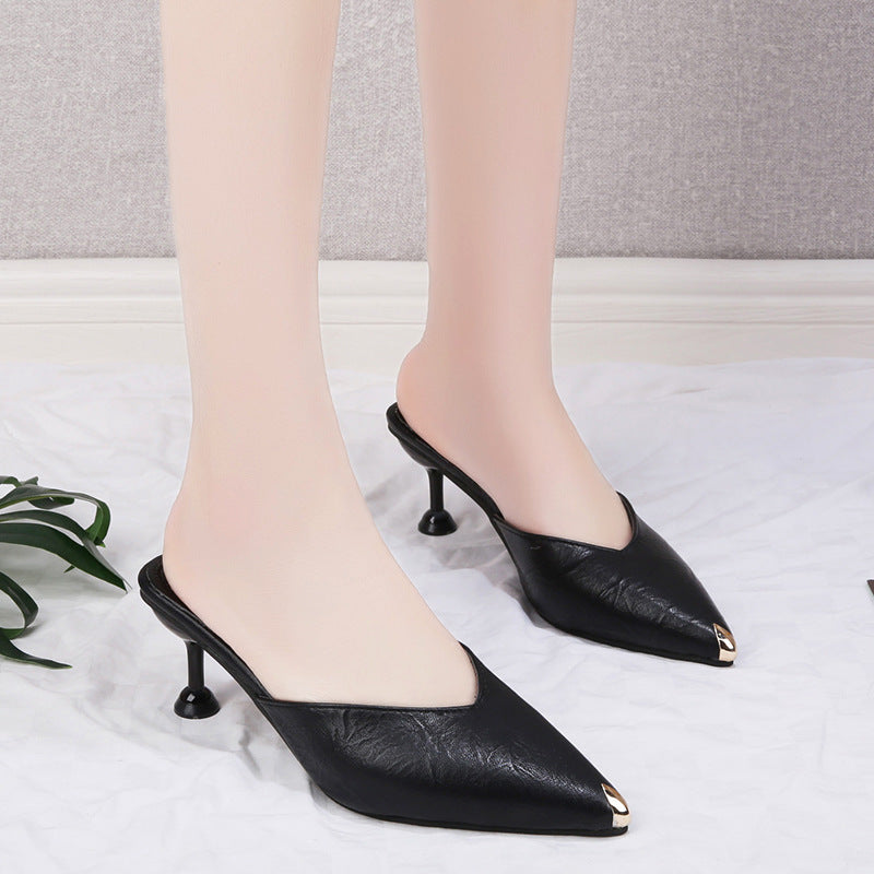 Pointed-Toe Stiletto Mule Heels