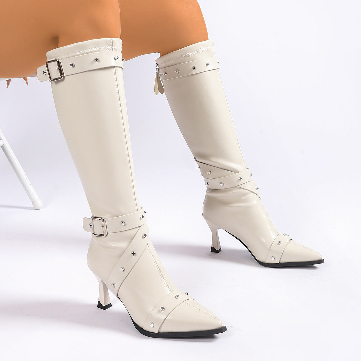 Pointed-Toe Stiletto Stretch Slim Boots