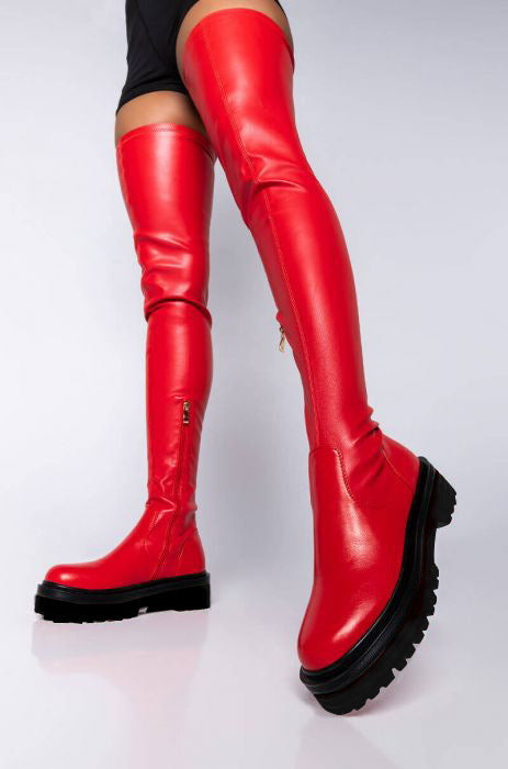 Red Rebellion | Thigh-High Combat Boots