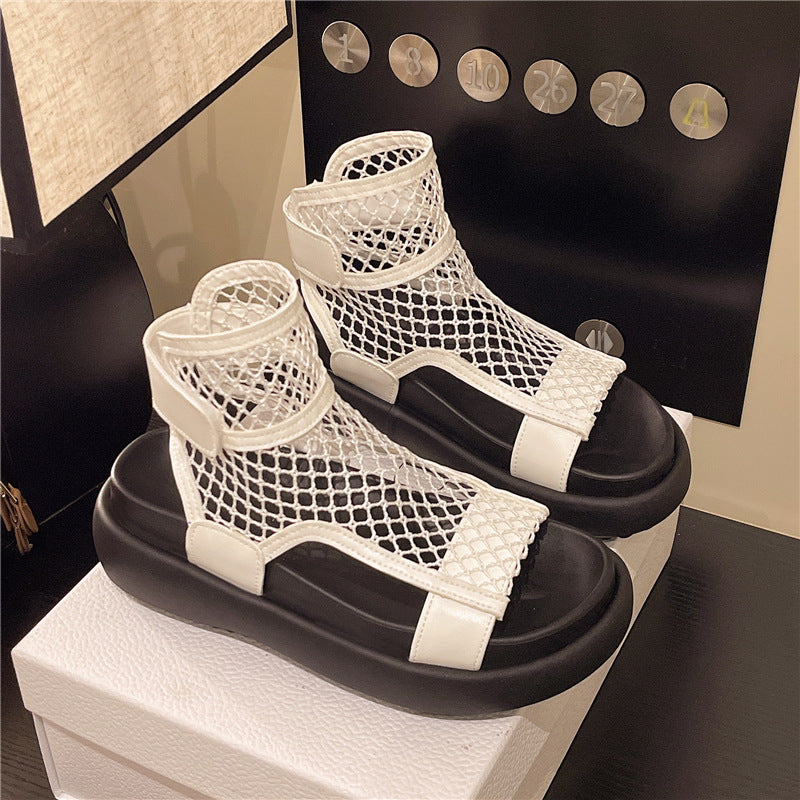 Round-Toe Knit Hollow Velcro Sandals