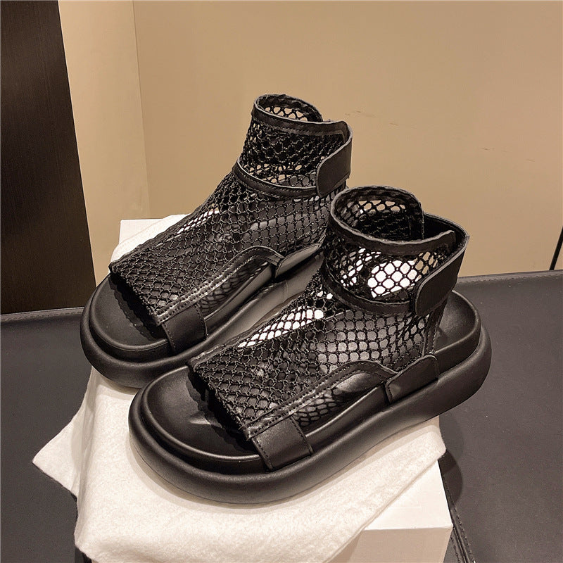 Round-Toe Knit Hollow Velcro Sandals