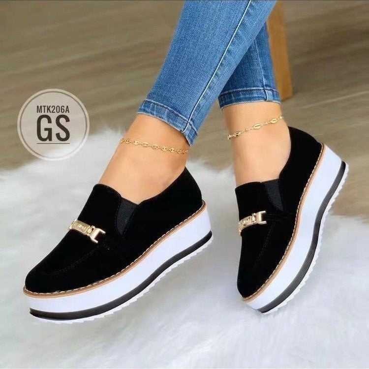 Round-Toe Platform Slip-On Sneakers