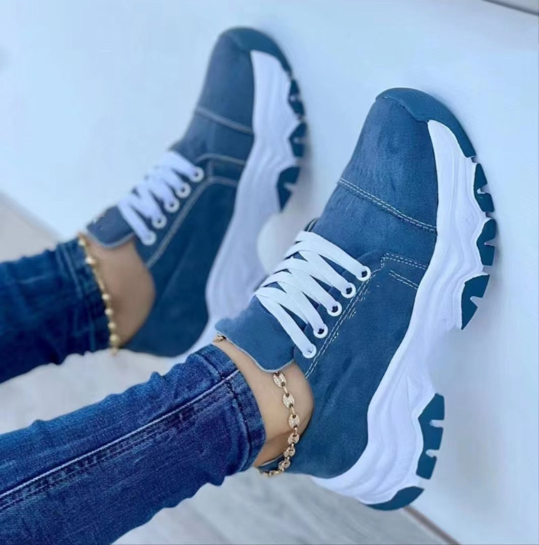 Round Toe Wedge Lace Sneakers