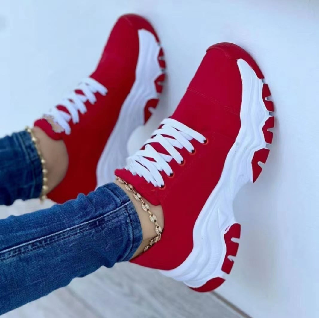 Round Toe Wedge Lace Sneakers