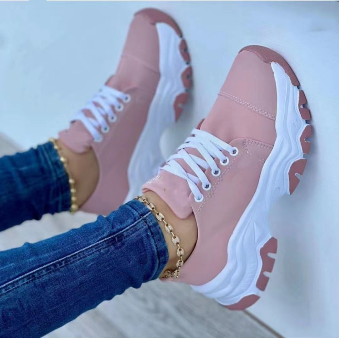 Round Toe Wedge Lace Sneakers