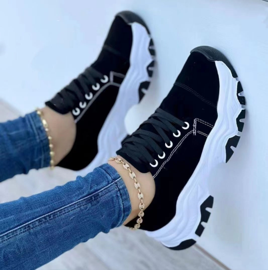 Round Toe Wedge Lace Sneakers