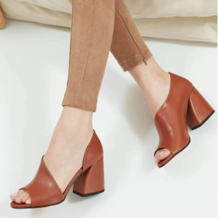 Side Cut-Out Peep Toe Block Heel Sandals