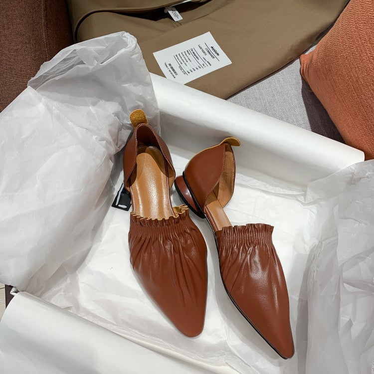 Square-Toe Cutout Leather Flats