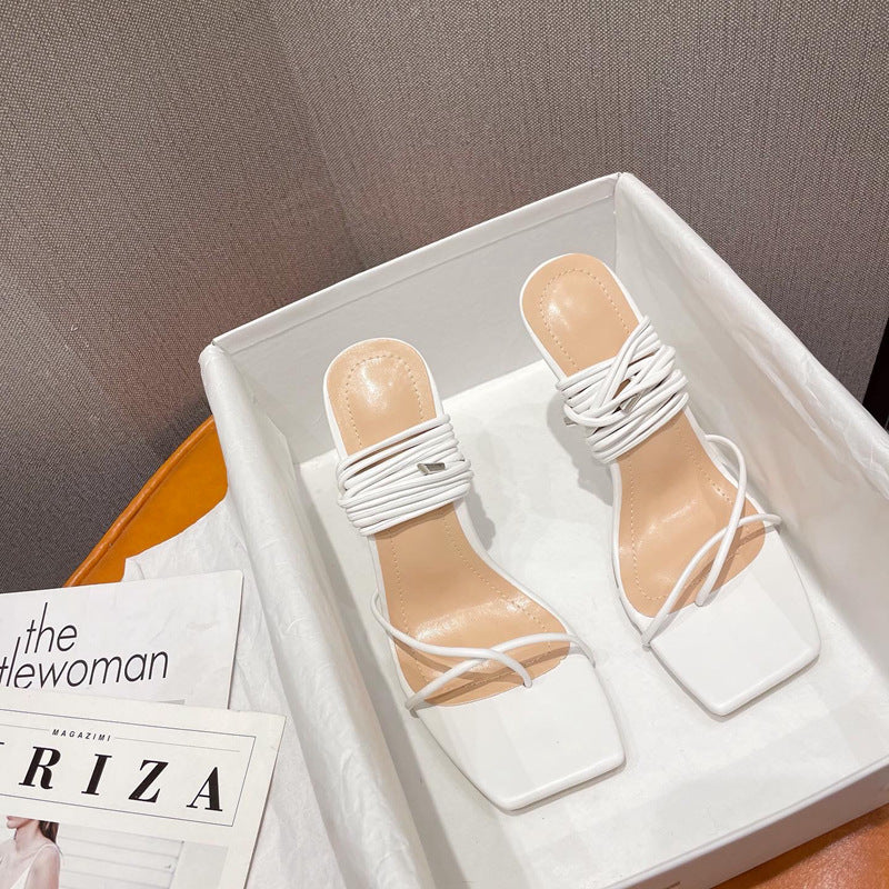 Square-Toe Wrap-Strap High Heel Sandals