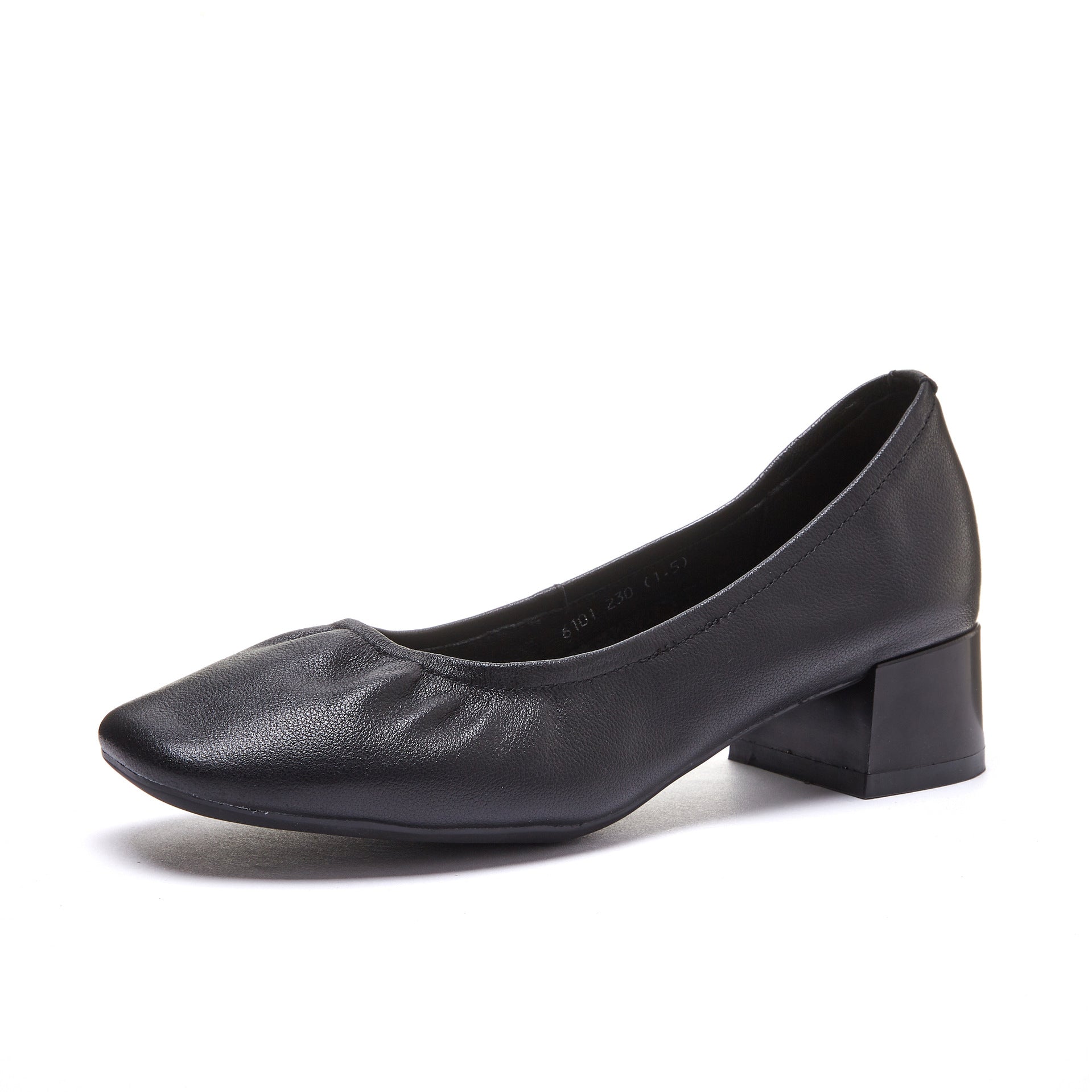 Square Toe Leather Block Heel Flats