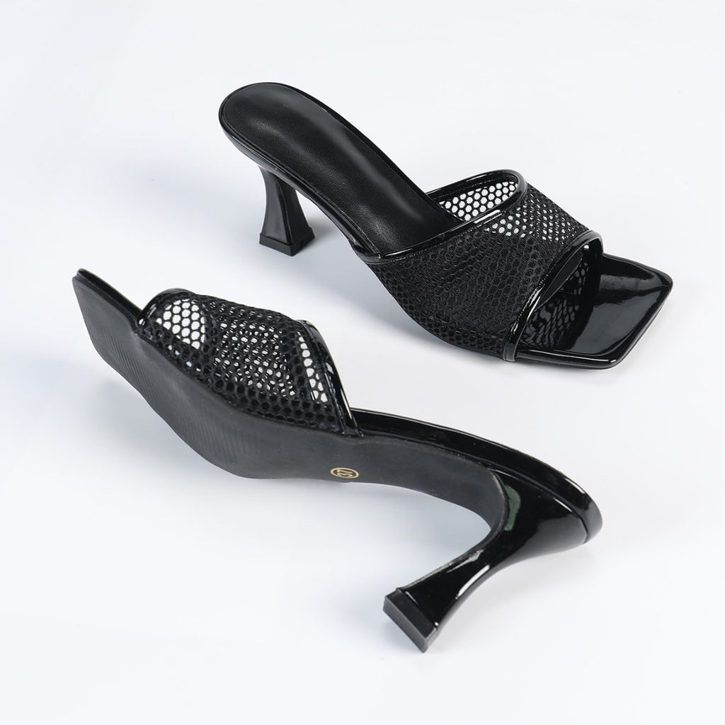 Square Toe Mesh High Heel Sandals