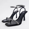 Square Toe Rhinestone Stiletto Sandals