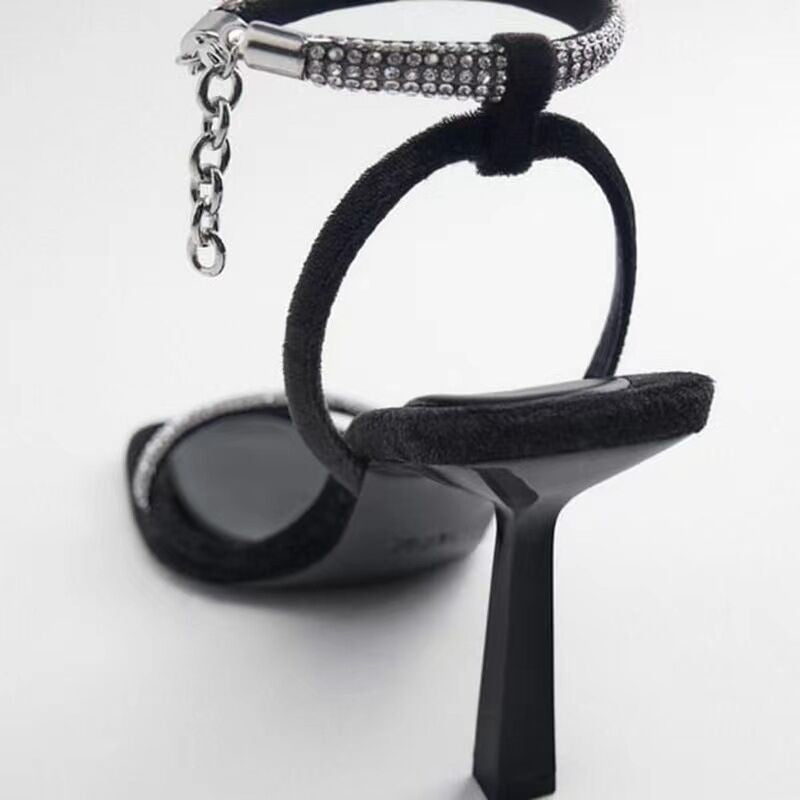 Square Toe Rhinestone Stiletto Sandals