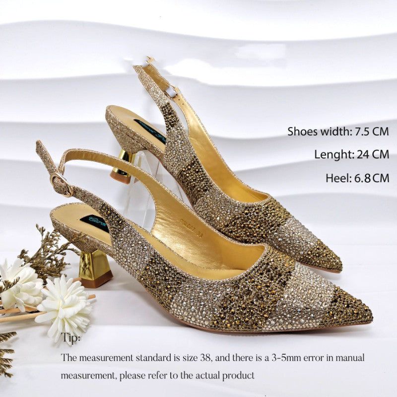 Stripe Rhinestone Pointed-Toe Mid Heels