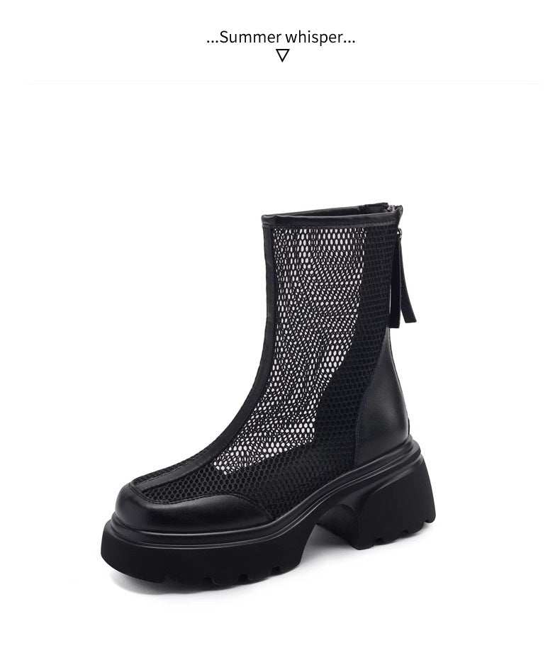 Hollow Breathable Mesh Platform Chunky Boots