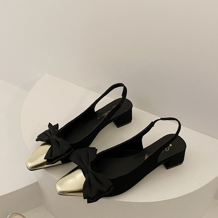 Metallic Vintage-Inspired Bow Slingback Cap Toe Flats