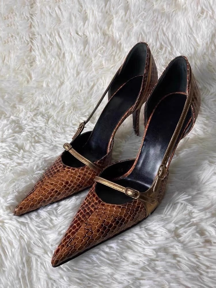 Cut-Out Snake-Print Stiletto Heels