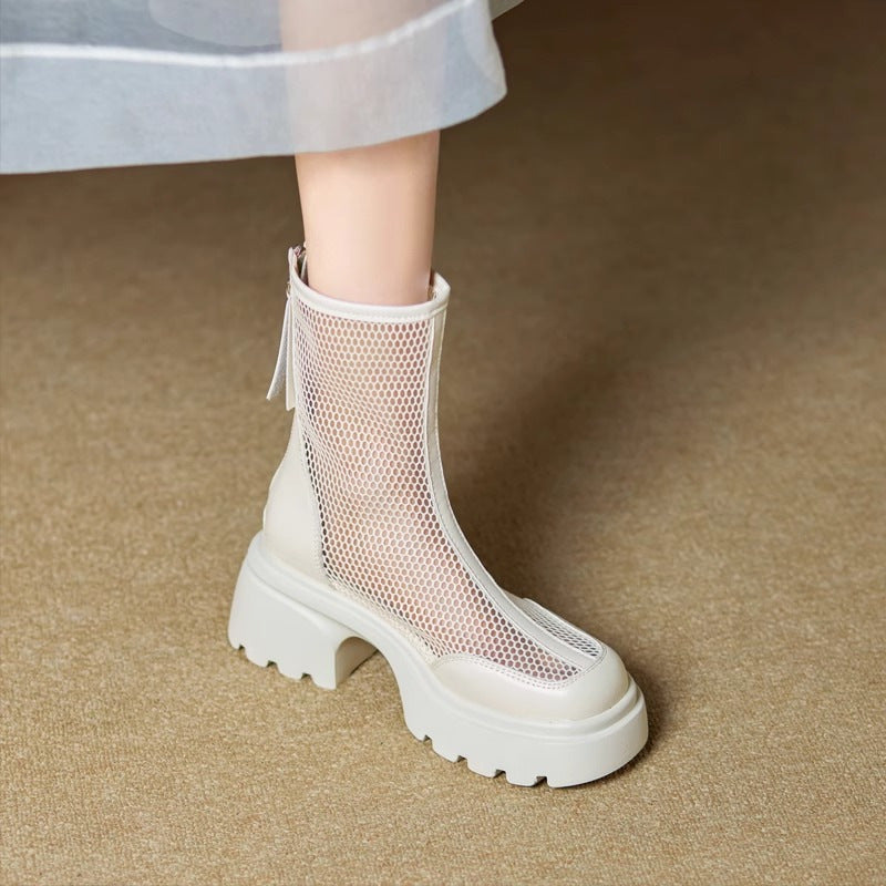 Hollow Breathable Mesh Platform Chunky Boots