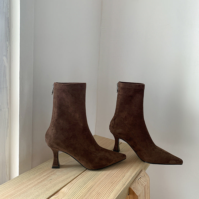 Suede Pointed Stiletto Heel Ankle Boots