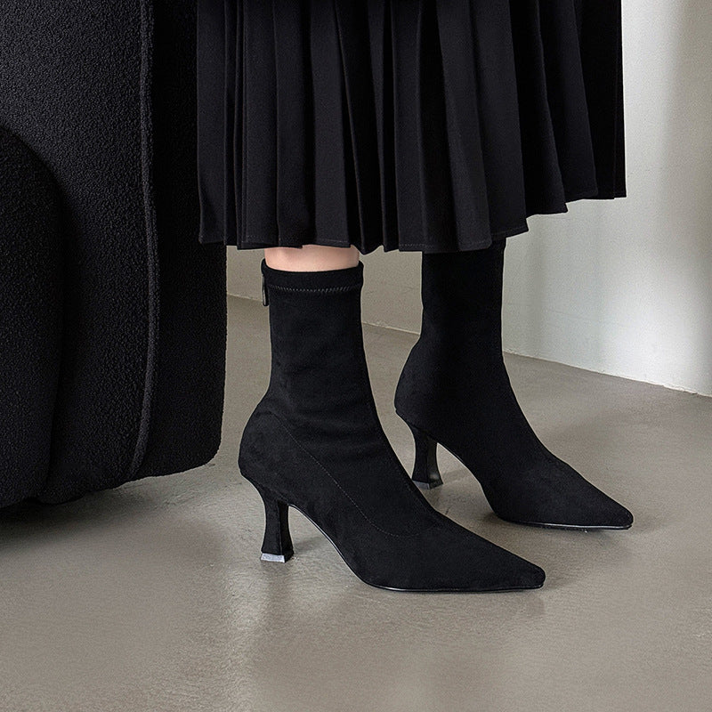 Suede Pointed Stiletto Heel Ankle Boots