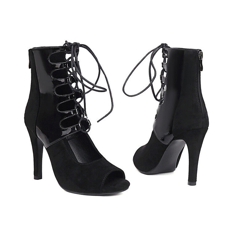 Lace-Up Stitching Round Toe High Heel Sandals
